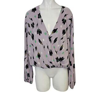 ASTR The Label Womens Pleated Plisse Surplice V-Neck Floral Blouse, Size XL